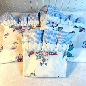 Dan River Pillowcase & 2 Twin Flat Sheets Ruffles & Lace w Pansies & Violets